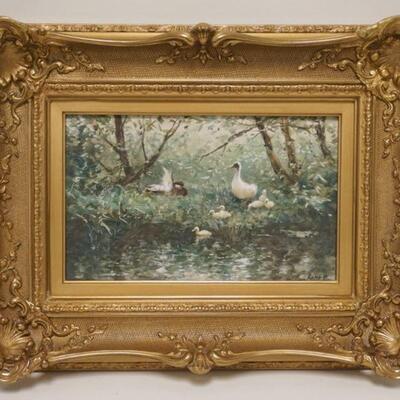 1021	SIGNED WILLEM MORRIS (1844-1910) ITAGUE SCHOOL WATERCOLOR OF DUCKS W/ ORNATE GILT VICTORIAN FRAME 
