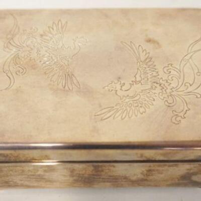1192	SILVER SHEATHED DRESSER BOX, CHARACTER SIGNED, APPROXIMATELY 5 1/2 IN X 4 IN X 2 IN HIGH

