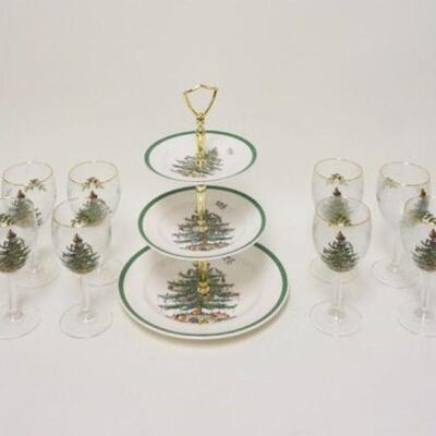 1123	SPODE CHRISTMAS LOT, 12-7 IN WINE GLASS, 3 TIER SERVING DISH
