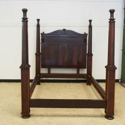 1047	ANTIQUE EMPIRE MAHOGANY 4 POSTER BED, APPROXIMATELY 67 1/2 IN WIDE X 83 1/4 IN LONG X 78 IN HIGH, WILL REQUIRE CUSTOM MATTRESS
