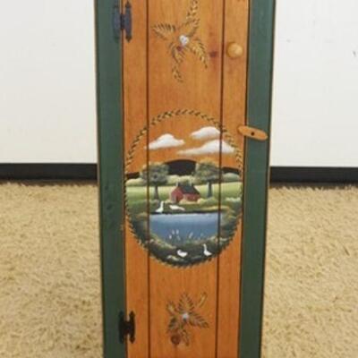 1090	CONTEMPORARY PAINT DECORATED ONE DOOR COUNTRY CUPBOARD, APPROXIMATELY 18 IN X 11 IN X 47 IN
