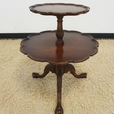 1066	MAHOGANY 2 TIER PIE CRUST EDGE STAND, APPROXIMATELY 24 IN X 28 IN HIGH
