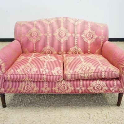 1092	UPHOLSTERED LOVESEAT W/PINK UPHOLSTERY & GILT GOLD DESIGN, 55 IN WIDE
