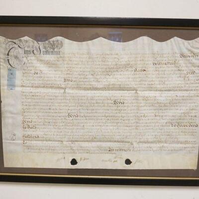 1041	FRAMED 1710 INDENTURE DEED, APPROXIMATELY 19 IN X 26 IN OVERALL
