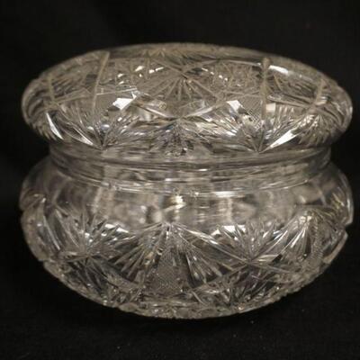 1142	LARGE CUT GLASS COVERD JAR, APPROXIMATELY 8 IN X 5 1/2 IN HIGH
