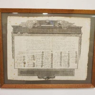 1042	FRAMED DEATH WARRANT OF CHARLES I OF ENGLAND, APPROXIMATELY 21 IN X 26 IN
