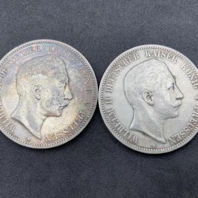 (2) Silver German Funf Mark Coins 1899 & 1902
