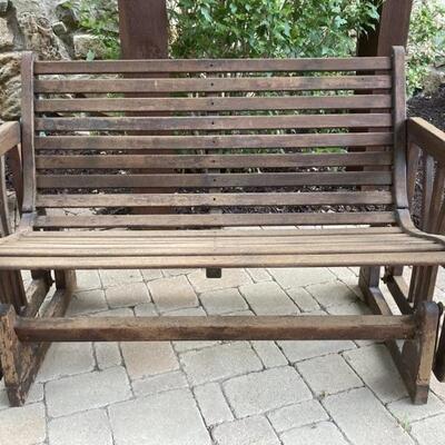 Porch / Patio Gliding Wood Bench is 50 x 32 x 21
