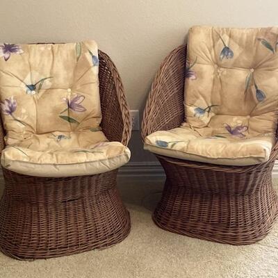 (2) Mid Century Wicker Chairs with Cushions