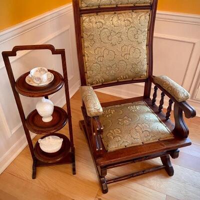Antique rocking chair with 3-tier stand