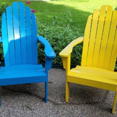 (2) Colorful Wood Adirondack Chairs, Blue & Yellow
