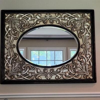 Beveled Oval Mirror in Floral Vine & Scroll Frame