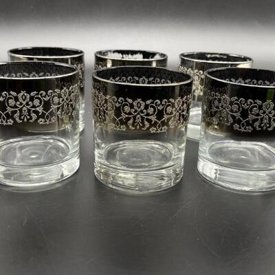 (6) Old Fashioned Bar Glasses with Platinum Rim
