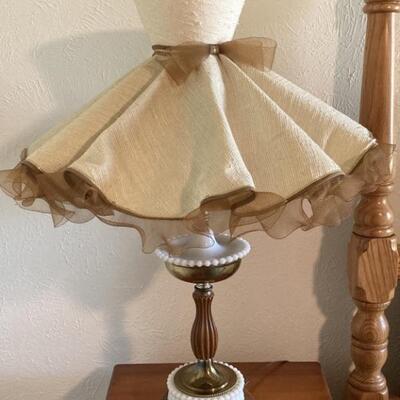 Vintage Hobnail Milk Glass & Brass Granny Lamp, 1 of 2 in this auction