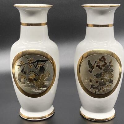 (2) Japanese Chokin Metal Engravings on Vases
Vases are 10.5in h
Chokin Art was used to decorate Samurai Warrior Armor