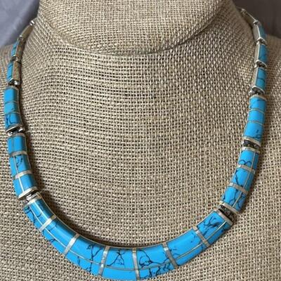 Sterling Silver & Inlaid Turquoise Linked