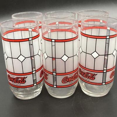 (6) Stained Glass 6in Coca-Cola Glasses