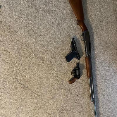 Winchester model 42 410 pump shotgun- s & w model 38- Beretta model 85 380