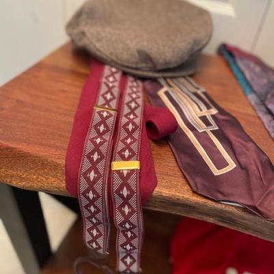 Vintage suspenders, ties, and duffer hat! 