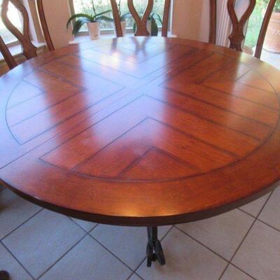SOLID HEAVY DUTY ROUND WROUGHT IRON & WOOD DINING TABLE WITH EXTRA LEAF MEASURES 58â€ X 31â€ LEAF 24â€