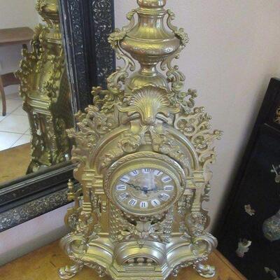 VINTAGE LOUIS XV STYLE IMPERIAL ORNATE BRASS MANTEL CLOCK 24â€ X 14.5â€