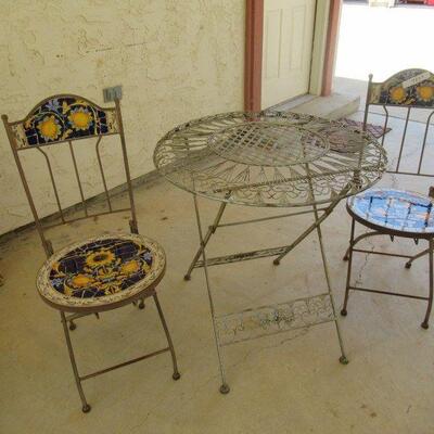 BISTRO TABLE MOSAIC TERRACOTTA PATIO FURNITURE IRON FRAMED