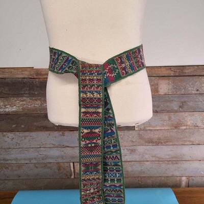 Guatemalan Hand Woven Rainbow Red & White Geometric Tie Belt

