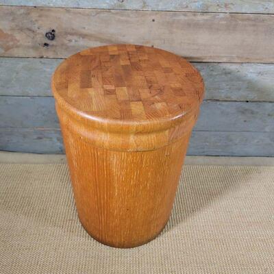 Unique Butcher Block Top Cylinder Storage Box

