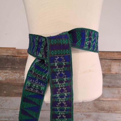 Guatemalan Hand Woven Blue & Green Tie Belt
