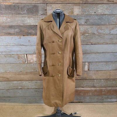 Vintage Leather Women's Military Style Long Coat Made in Bavaria Western Germany
