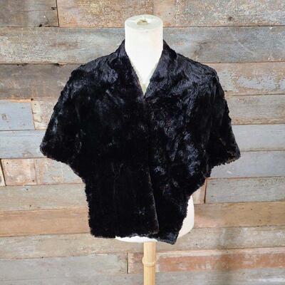 Vintage Black Mink Fur Wrap Stole Adjustable Pockets
