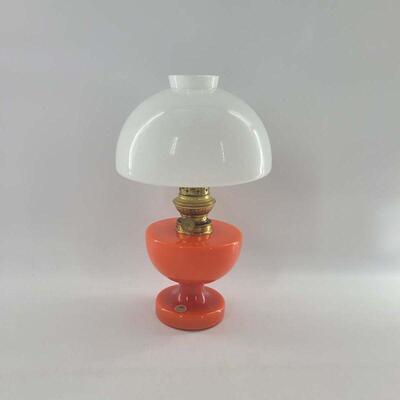 Holmegaard Victoria by Michael Bang Orange Glass Oil Lamp with White Shade
