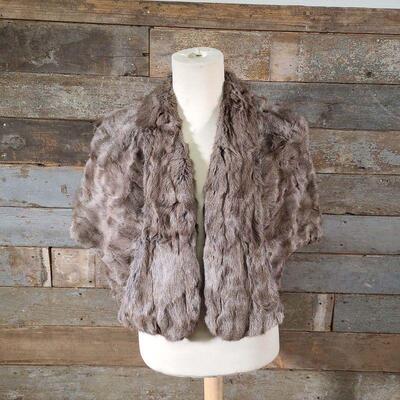 Unique Vintage Greige Ticked Rabbit Fur Stole Short Cape
