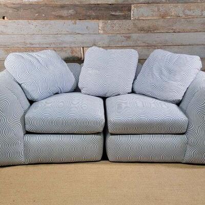 Retro Channeled Loveseat Sectional in The Style of Jay Spectre

