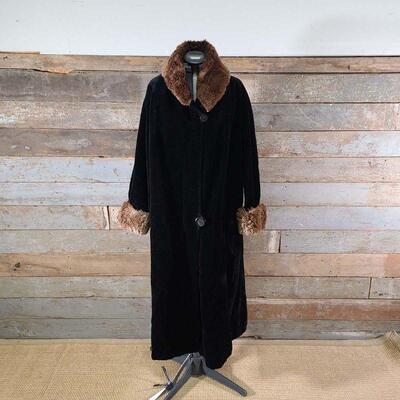 Vintage Mod Mongolian Curly Fur Corduroy Long Coat
