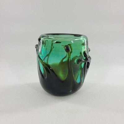 Richard Stauffer Art Glass Emerald Alien Botanical Vase
