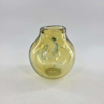 Richard Stauffer Art Glass Yellow Swirl Vase
