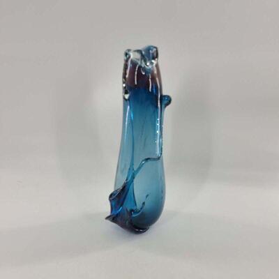 Richard Stauffer Art Glass Aquatic Blue Peach Abstract Fish Vase
