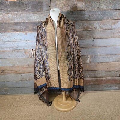 Middle Eastern Metallic Gold & Navy Shawl Table Cover 85" x 40"
