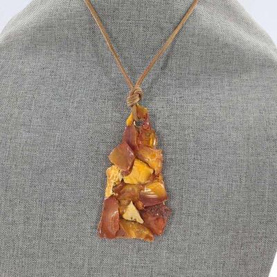 Contemporary Hand-Created Amber Copper Pendant Necklace
