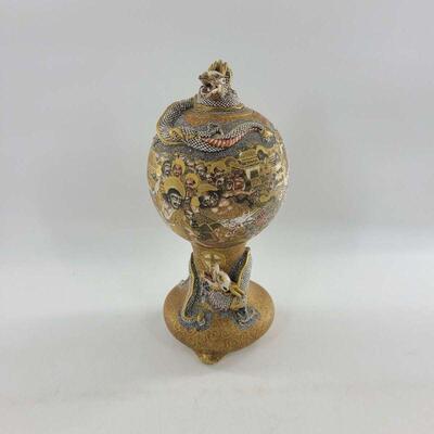 Antique Japanese Satsuma Dragon Urn with Dragon Lid
