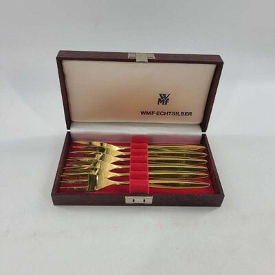 WMF Echtsilber 800 Gold Plate Cocktail Forks Set of 6 in Box #2

