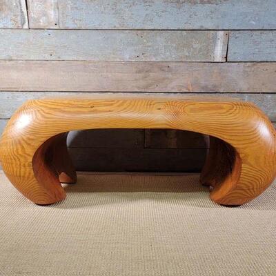 Natural MCM Mid Century Sculptured Wood Bench

