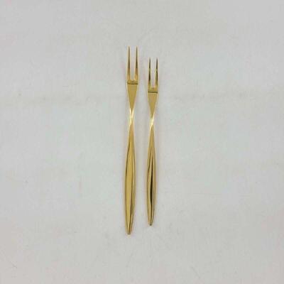 WMF Echtsilber 800 Gold Plate Serving Forks Set of 2 - Cold Meat Fork & Pickle/Olive Fork 
