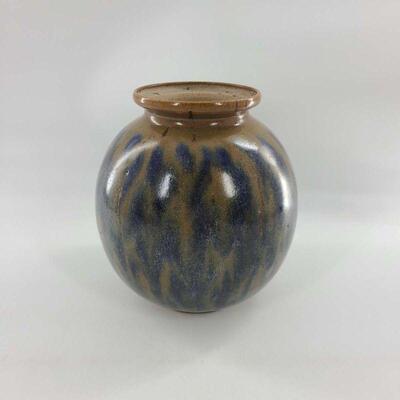 MCM Blue Drip Pottery Vase Signed
