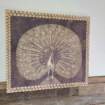 Retro Peacock Batik Fabric Panel

