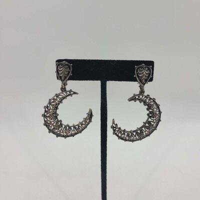 Middle Eastern Silver Crescent Moon Clip On Earrings
