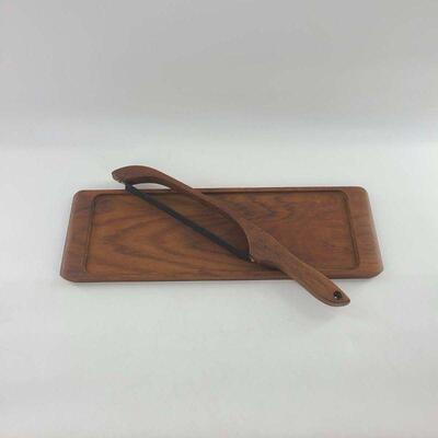 MCM Lonborg Teak Rectangle Cheese Tray & Knife
