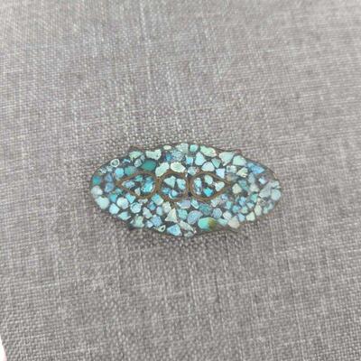 Middle Eastern Brass Turquoise Brooch
