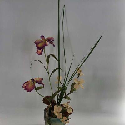 Contemporary Faux Turquoise Purple Agate Vase with Faux Orchids Signed
